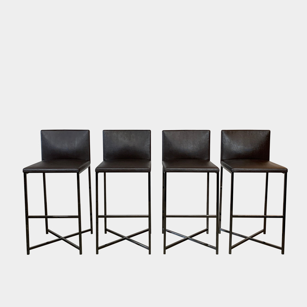 Four Minotti Flynt Bar Height Stools on a white background.