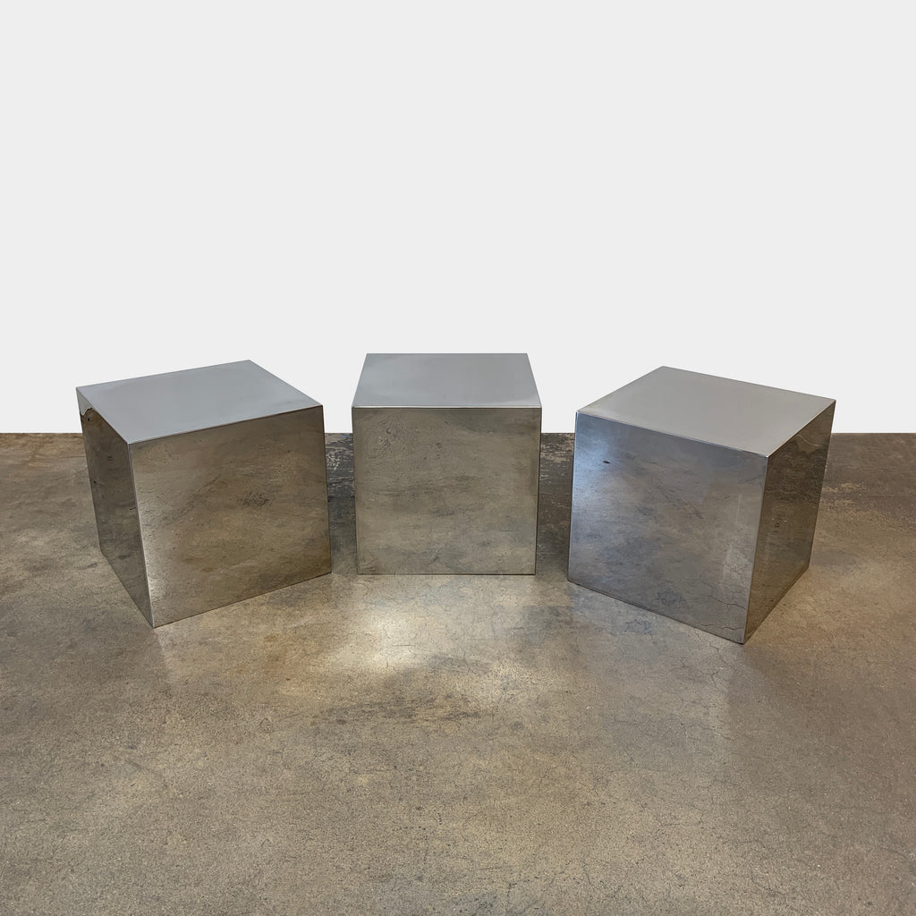 Polished Chrome Cube Table, Side Table - Modern Resale