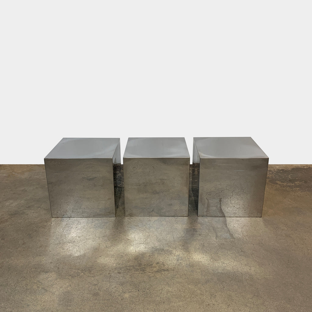 Polished Chrome Cube Table, Side Table - Modern Resale