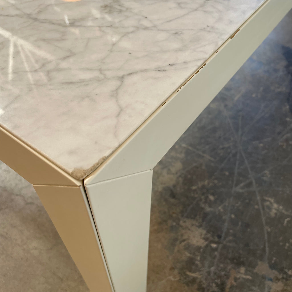 White Table With Carrara Marble Top, Dining Tables - Modern Resale