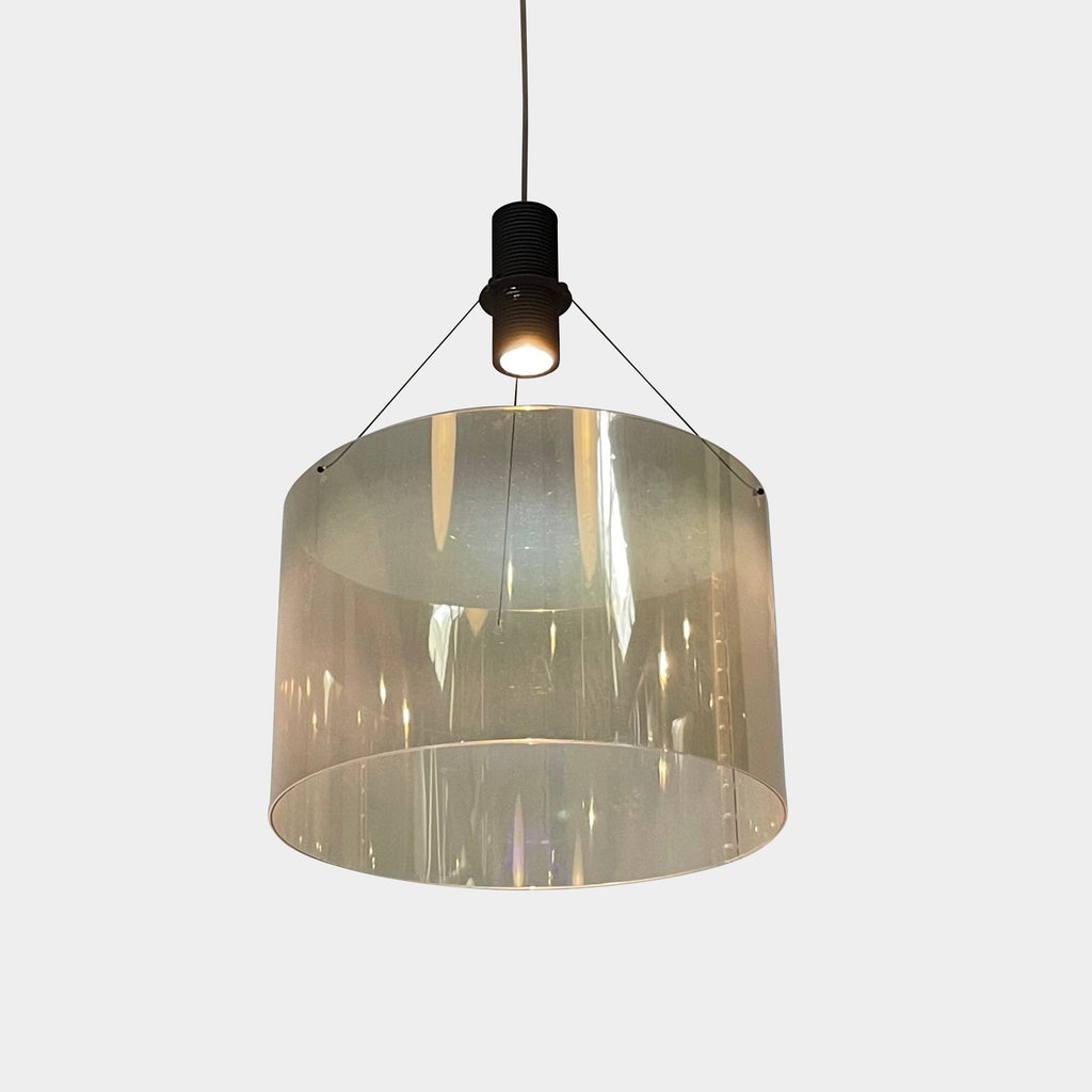 An Ingo Maurer Eddie's Son Suspension Light with a green electric light.