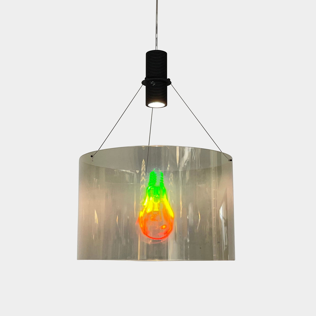 An Ingo Maurer Eddie's Son Suspension Light with a green electric light.