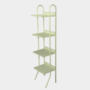 A tall, Driade Indoor/Outdoor Sea Foam Green Shelf with four rectangular tiers and two curved supports at the top, perfect for indoor/outdoor use.