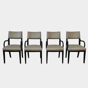 Maxalto Apta Dining Chair Set of 4 by Maxalto features dark wooden frames and light gray upholstered seats and backs, shown in a row against a plain white background.