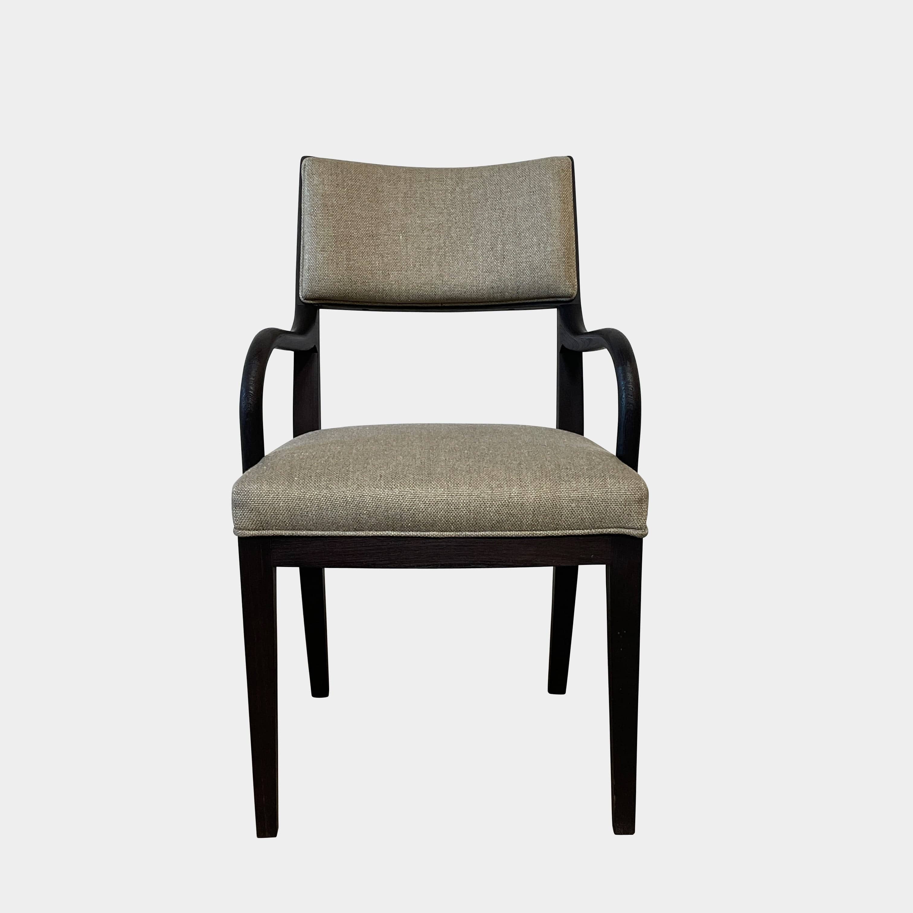 Maxalto Apta Dining Chair Set of 4 by Maxalto features dark wooden frames and light gray upholstered seats and backs, shown in a row against a plain white background.