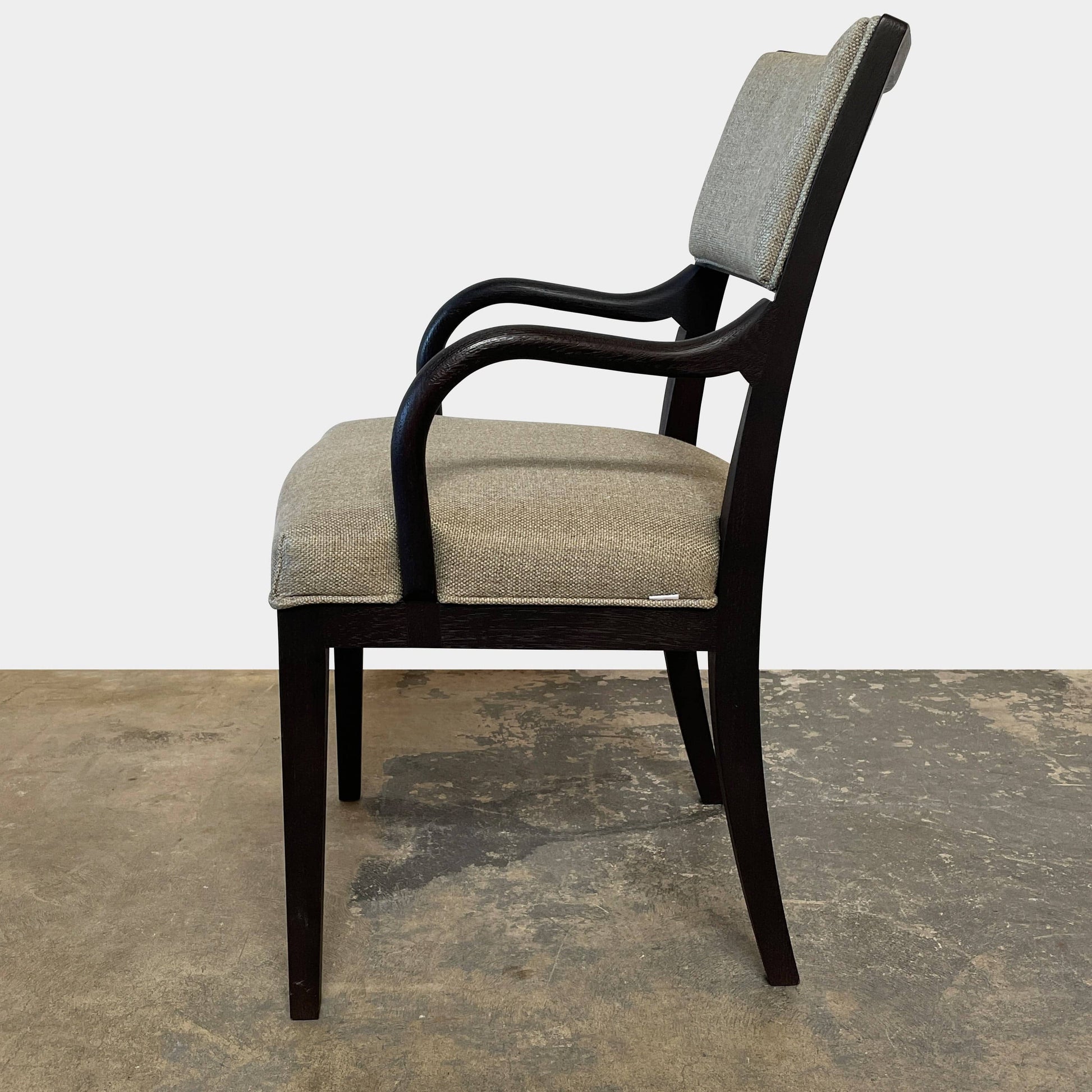 Maxalto Apta Dining Chair Set of 4 by Maxalto features dark wooden frames and light gray upholstered seats and backs, shown in a row against a plain white background.