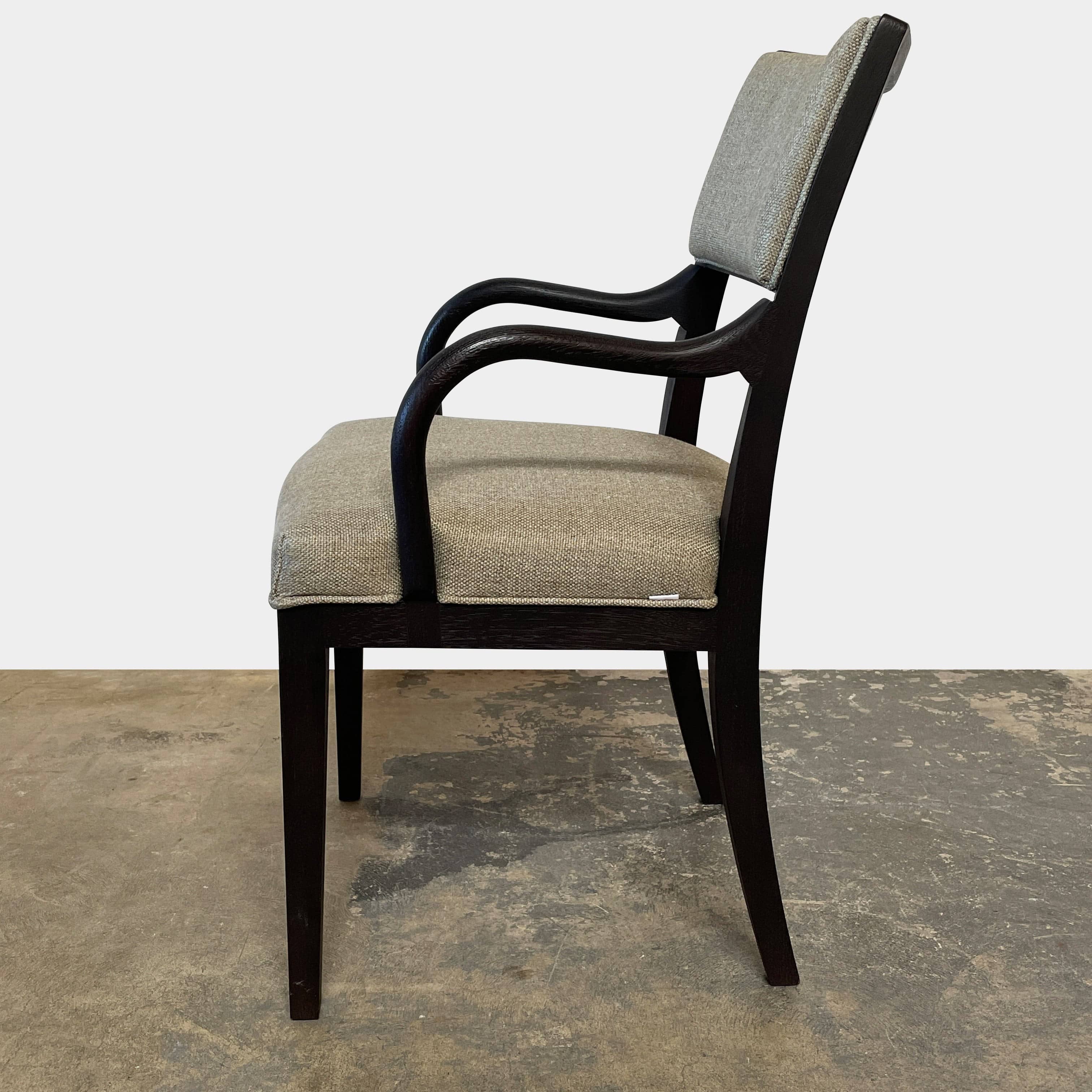 Maxalto Apta Dining Chair Set of 4 by Maxalto features dark wooden frames and light gray upholstered seats and backs, shown in a row against a plain white background.