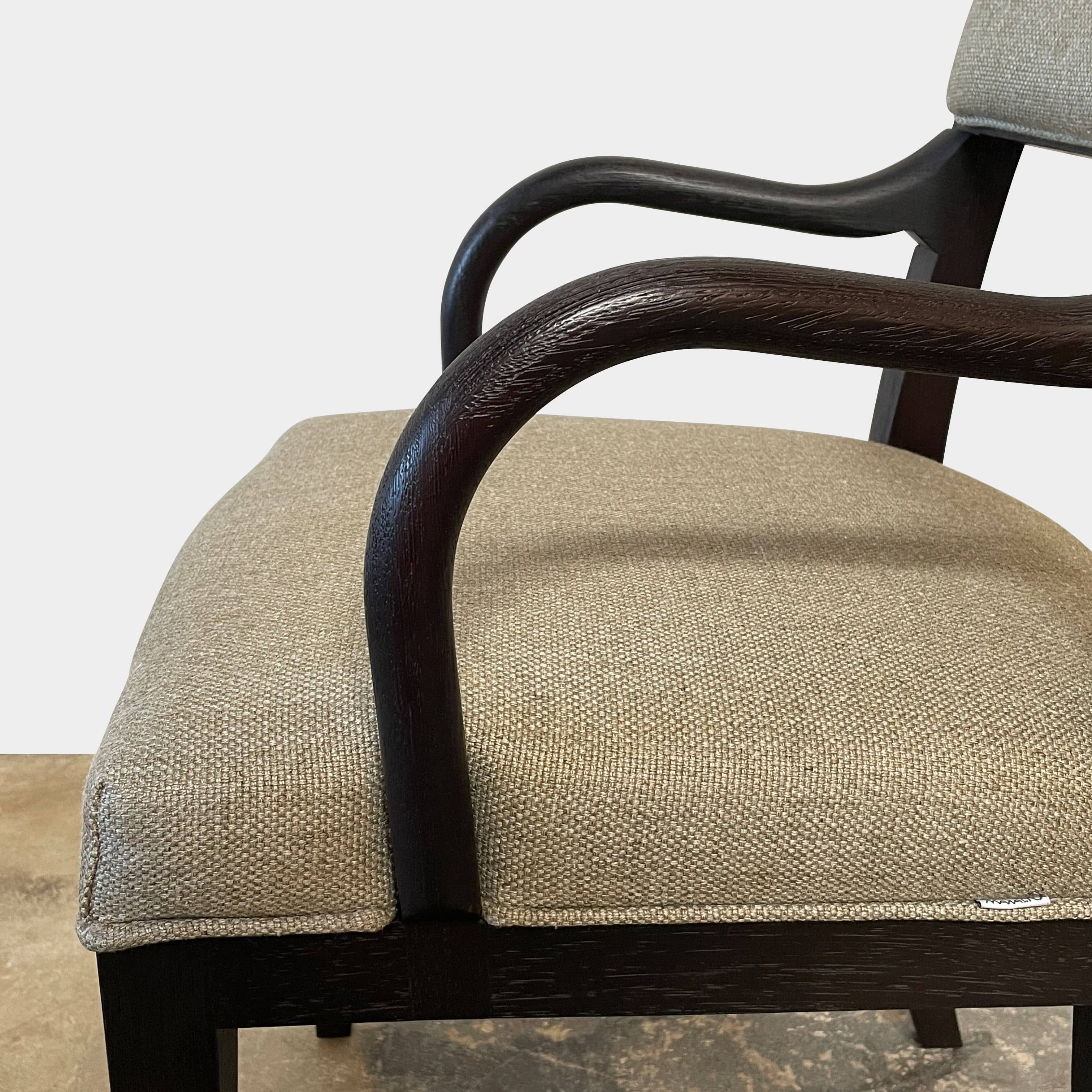 Maxalto Apta Dining Chair Set of 4 by Maxalto features dark wooden frames and light gray upholstered seats and backs, shown in a row against a plain white background.