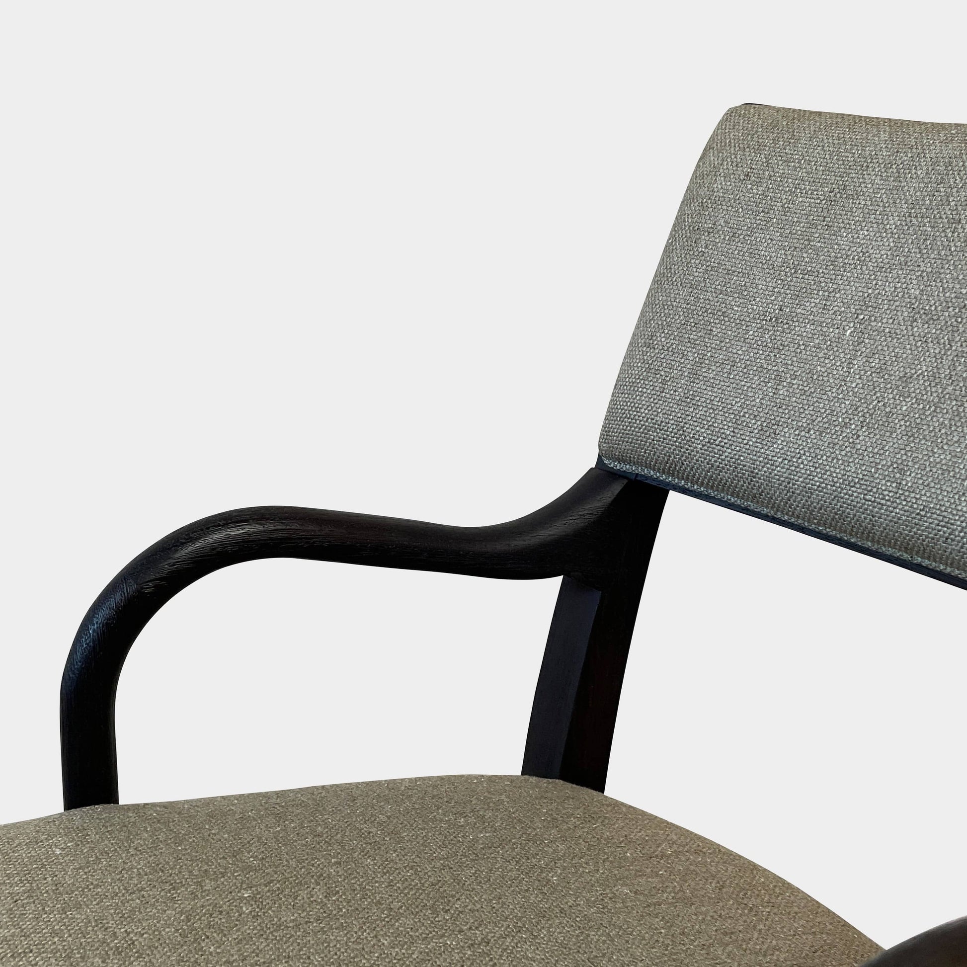 Maxalto Apta Dining Chair Set of 4 by Maxalto features dark wooden frames and light gray upholstered seats and backs, shown in a row against a plain white background.