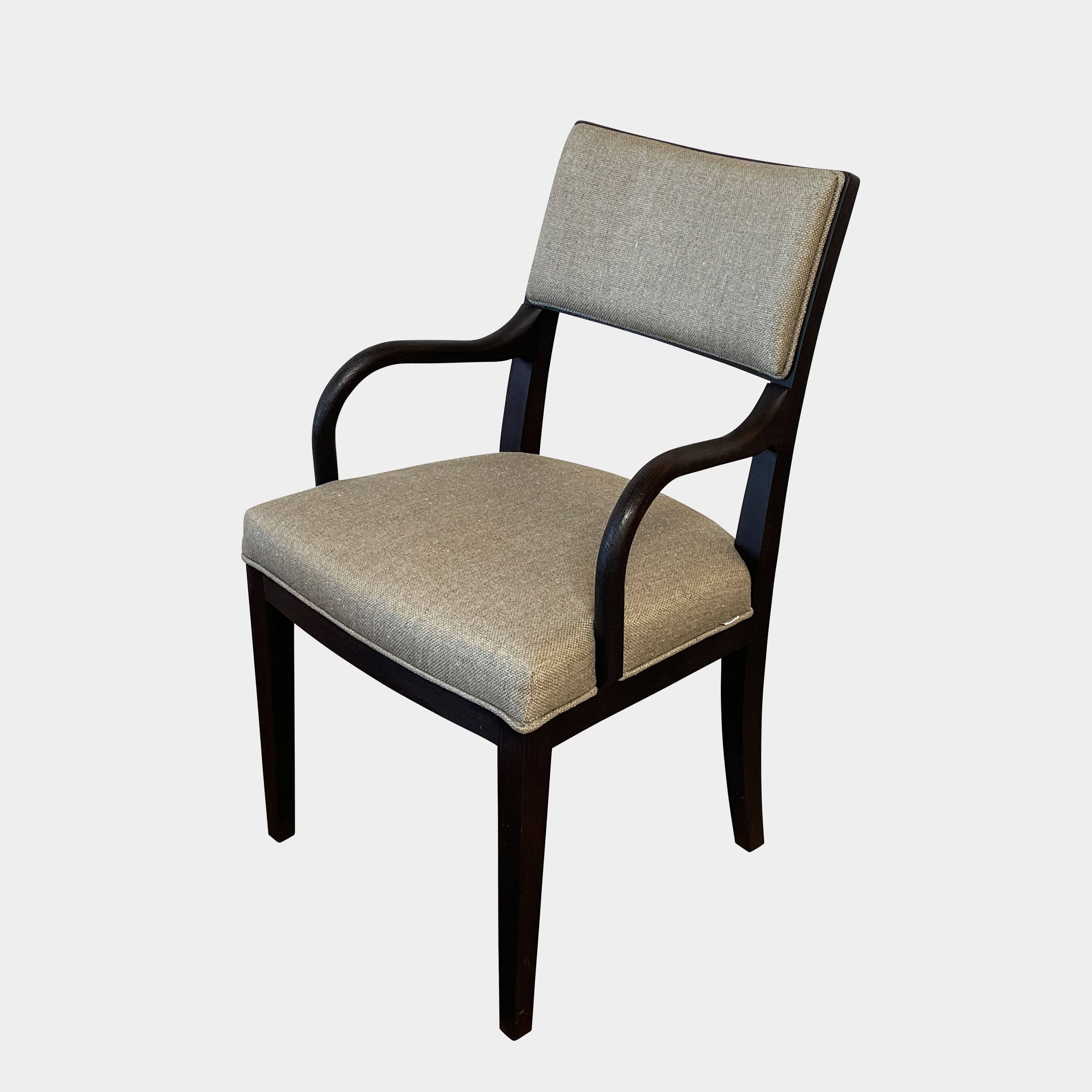 Maxalto Apta Dining Chair Set of 4 by Maxalto features dark wooden frames and light gray upholstered seats and backs, shown in a row against a plain white background.