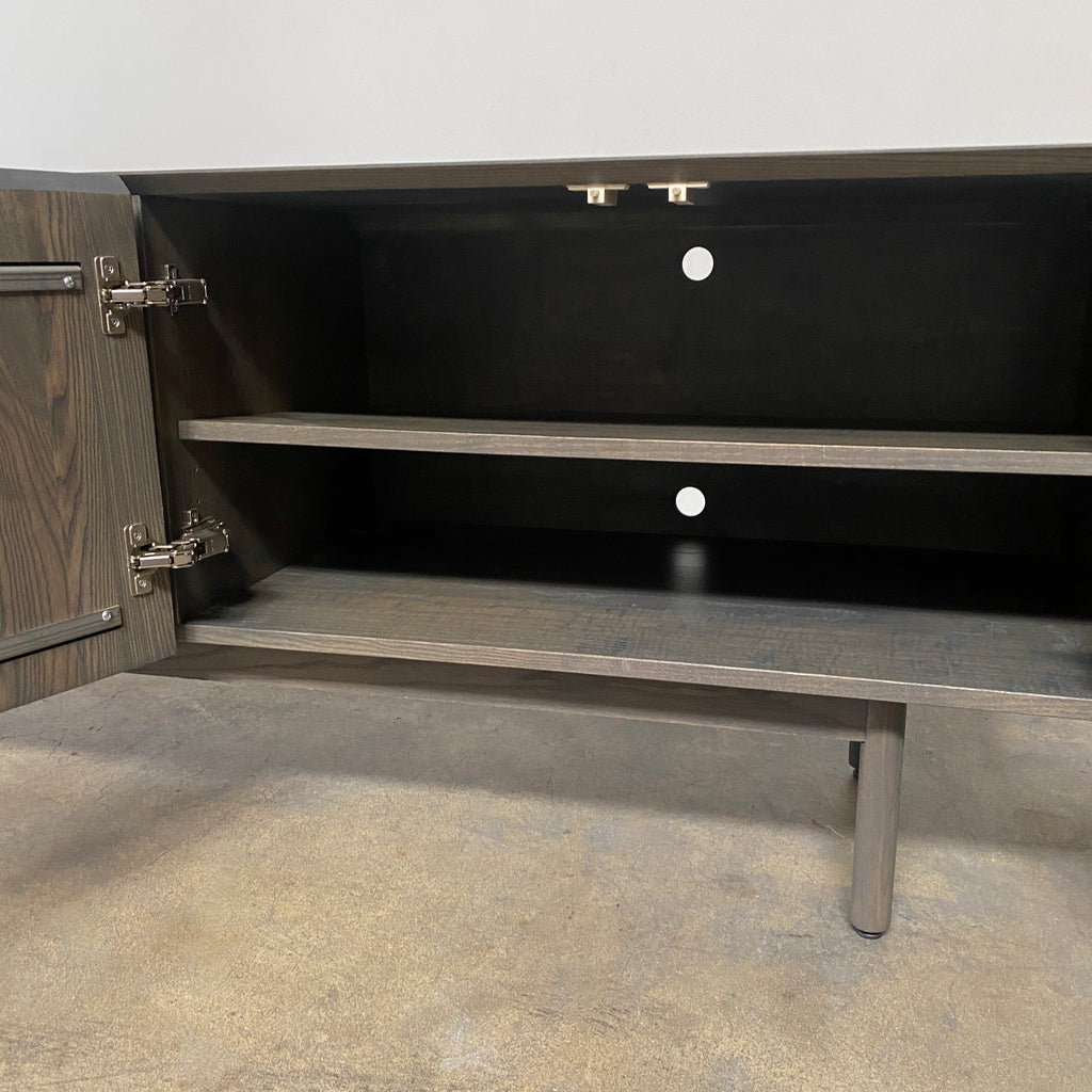 Gray Stained Wood Console With Leather Handles, Console - Modern Resale