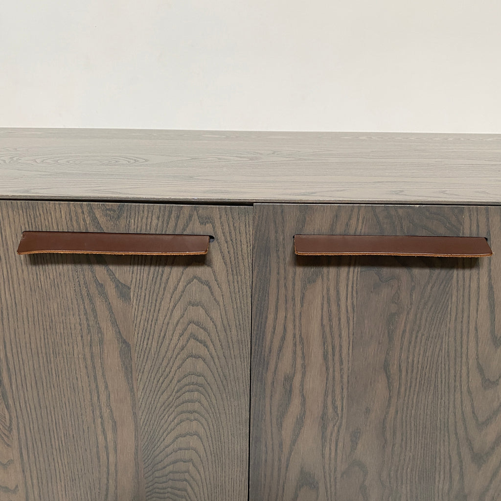 Gray Stained Wood Console With Leather Handles, Console - Modern Resale