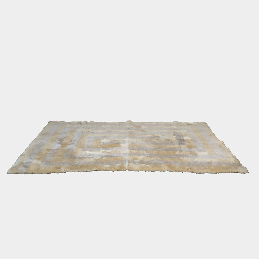 Rare Butter Yellow and Stone Gray Lambswool Rug with Graphic Pattern, Rug - Modern Resale