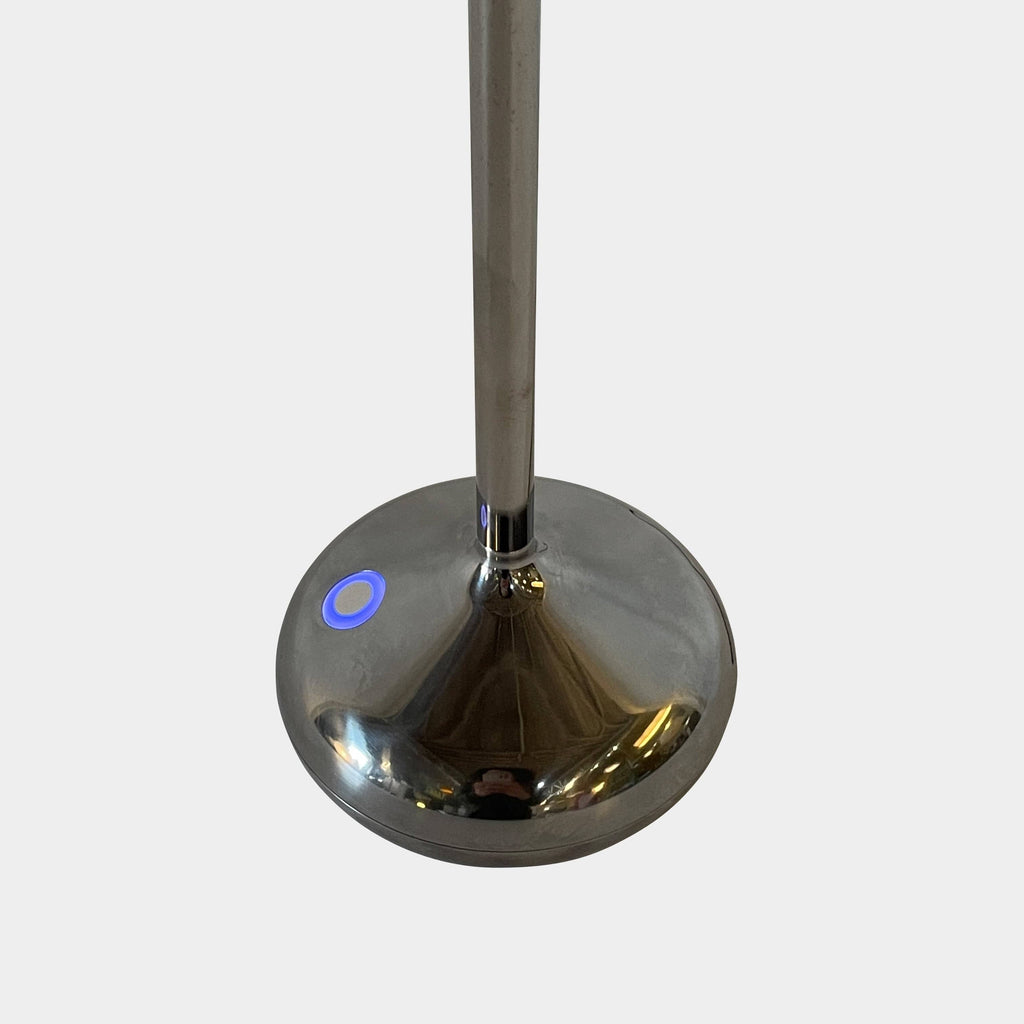 A black Yamagiwa MH Chrome Table Light with a blue light on it by Yamagiwa.
