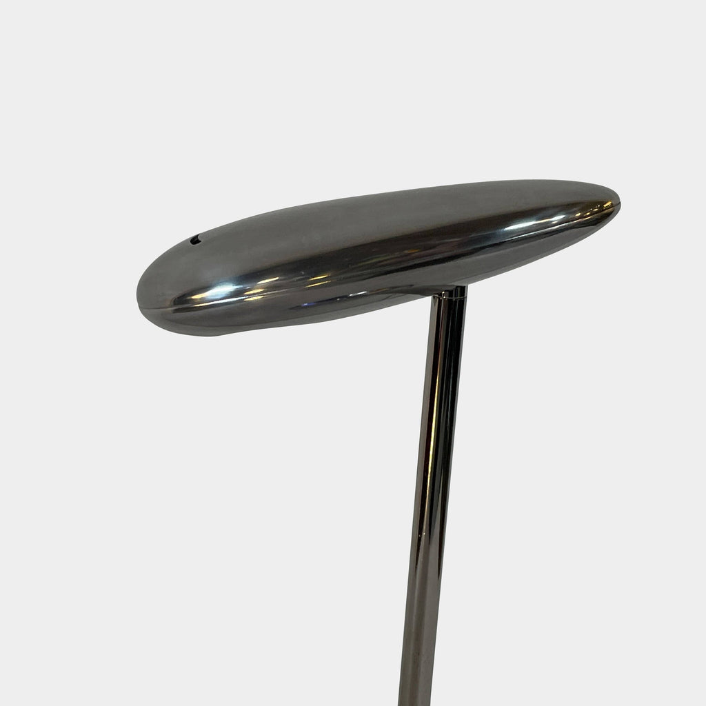 A black Yamagiwa MH Chrome Table Light with a blue light on it by Yamagiwa.