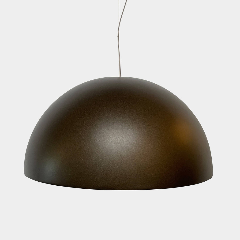 An ornate Flos Skygarden Suspension Light: Matte Rusty Brown pendant light with an interior shade.
