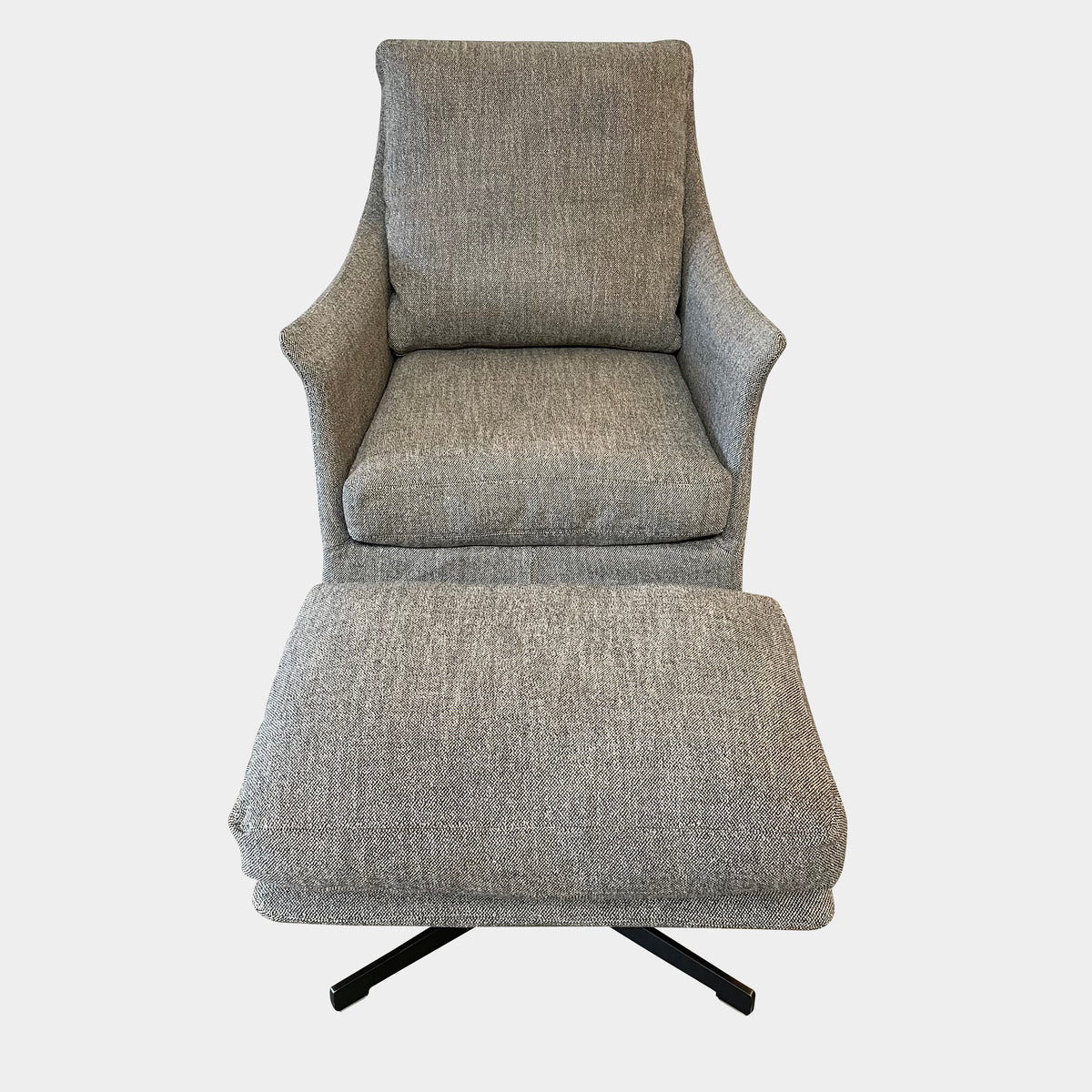 Flexform Boss armchair and ottoman set, upholstered in gray fabric, against a white background.