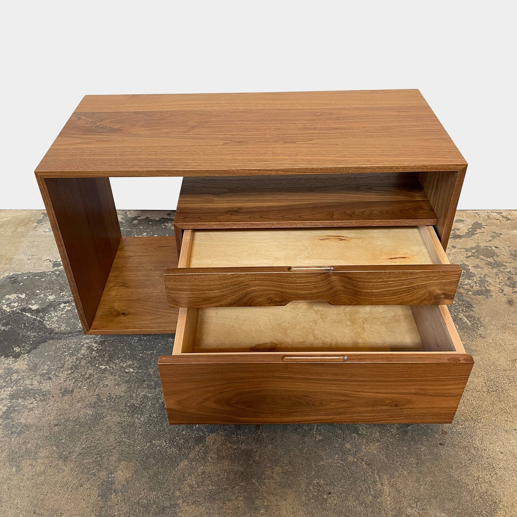 A Skram Lineground Nightstand, featuring a drawer made of maple and solid timber construction.+ Skram Lineground Nightstand, by Skram.