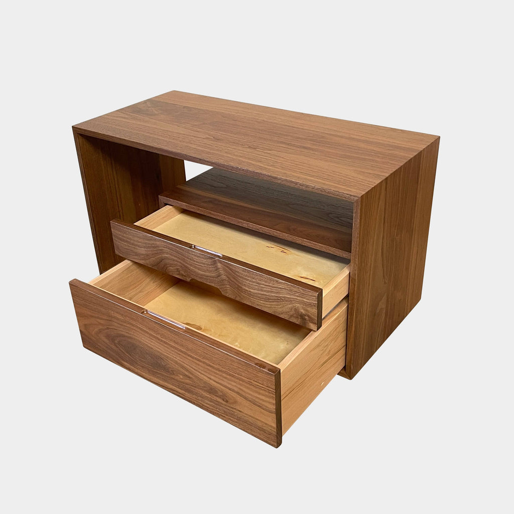 A Skram Lineground Nightstand, featuring a drawer made of maple and solid timber construction.+ Skram Lineground Nightstand, by Skram.