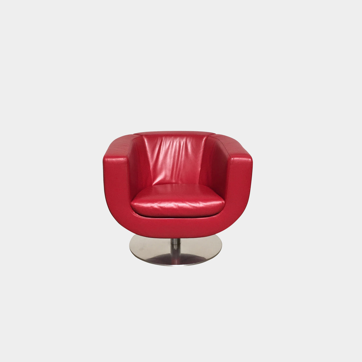 B&B Italia Red Leather Tulip Swivel Armchair by Jeffrey