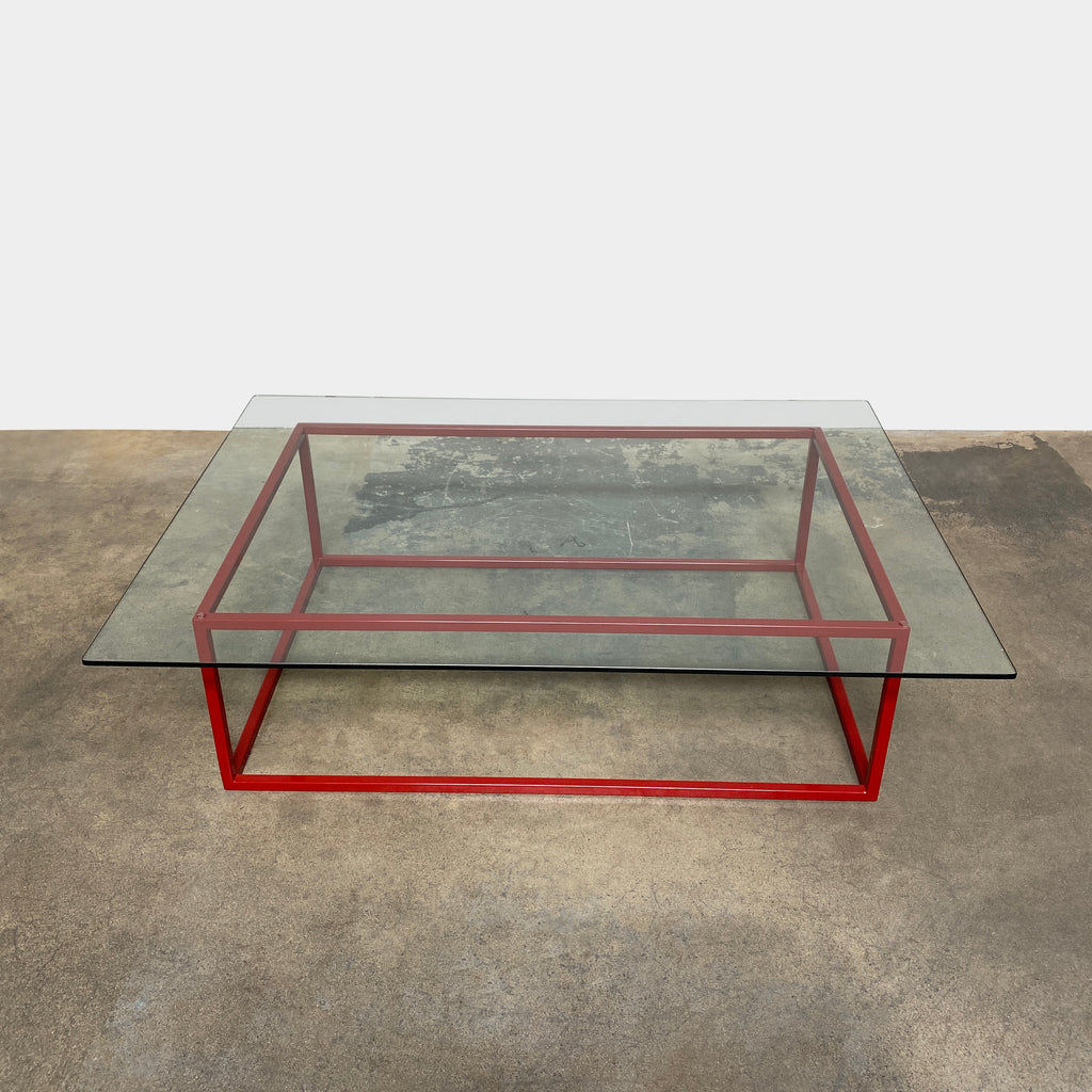 Glass Coffee Table with Red Base, Coffee Table - Modern Resale
