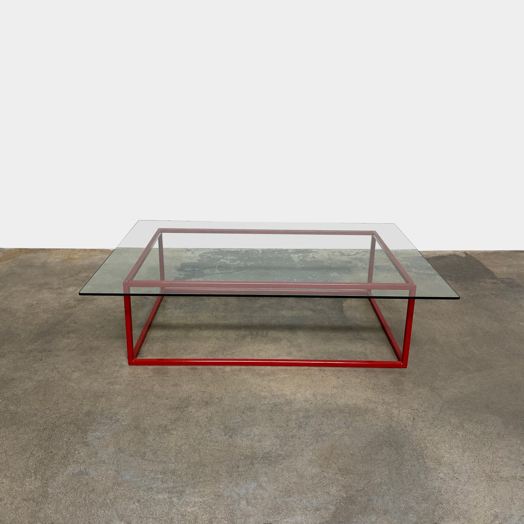 Glass Coffee Table with Red Base, Coffee Table - Modern Resale