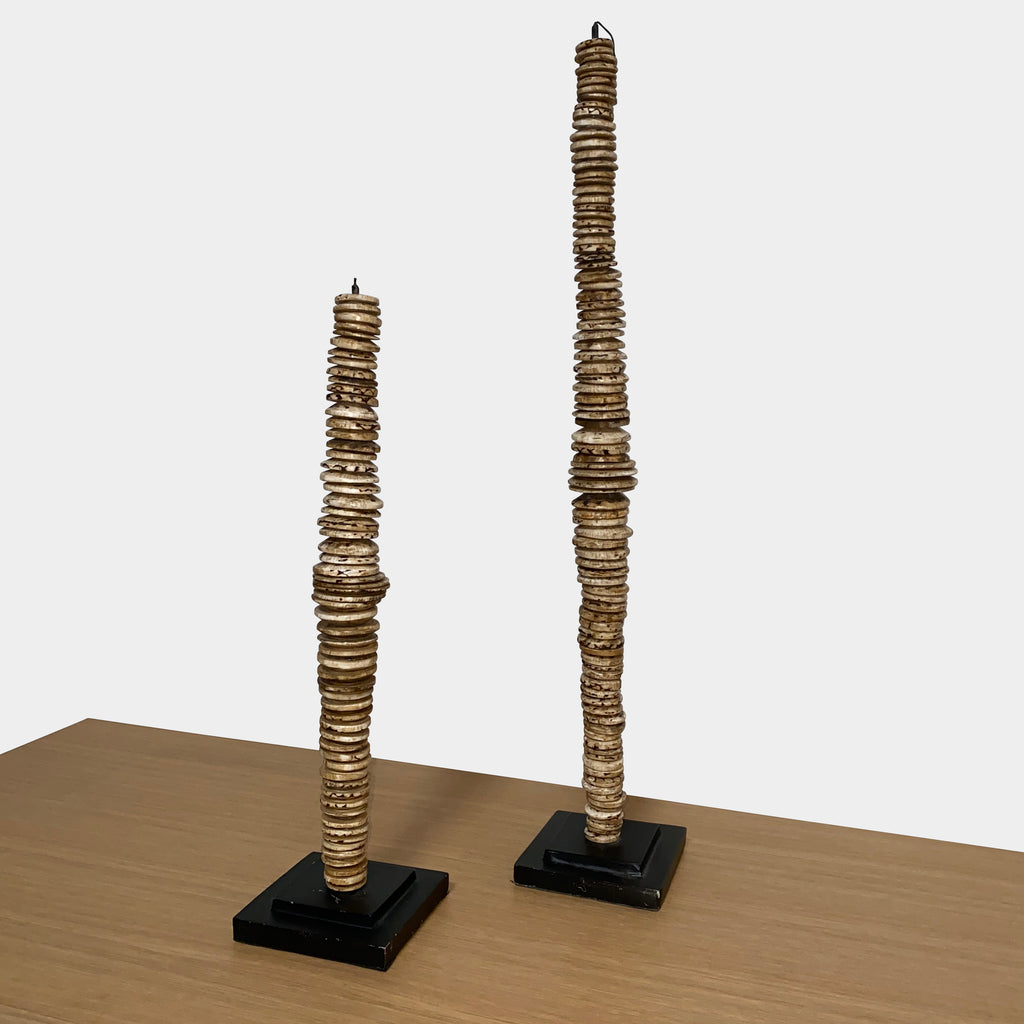 Indonesian Set of Two Shell Countertop Sculptures made of wood on a white background.