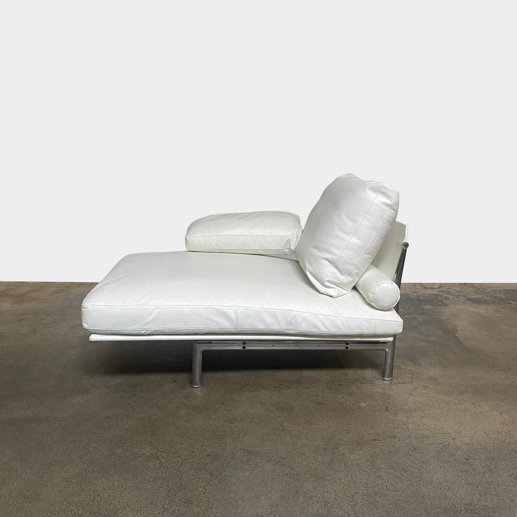 A B&B Italia Diesis White Leather Chaise Lounge chair on a white background.