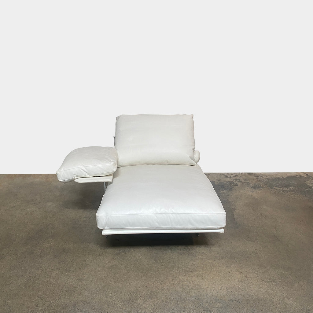A B&B Italia Diesis White Leather Chaise Lounge chair on a white background.