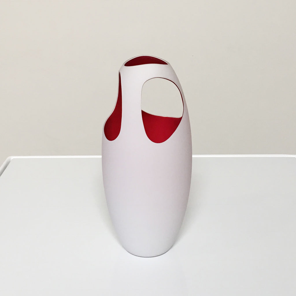YSTAS White Vase with Red Interior, Accessories - Modern Resale