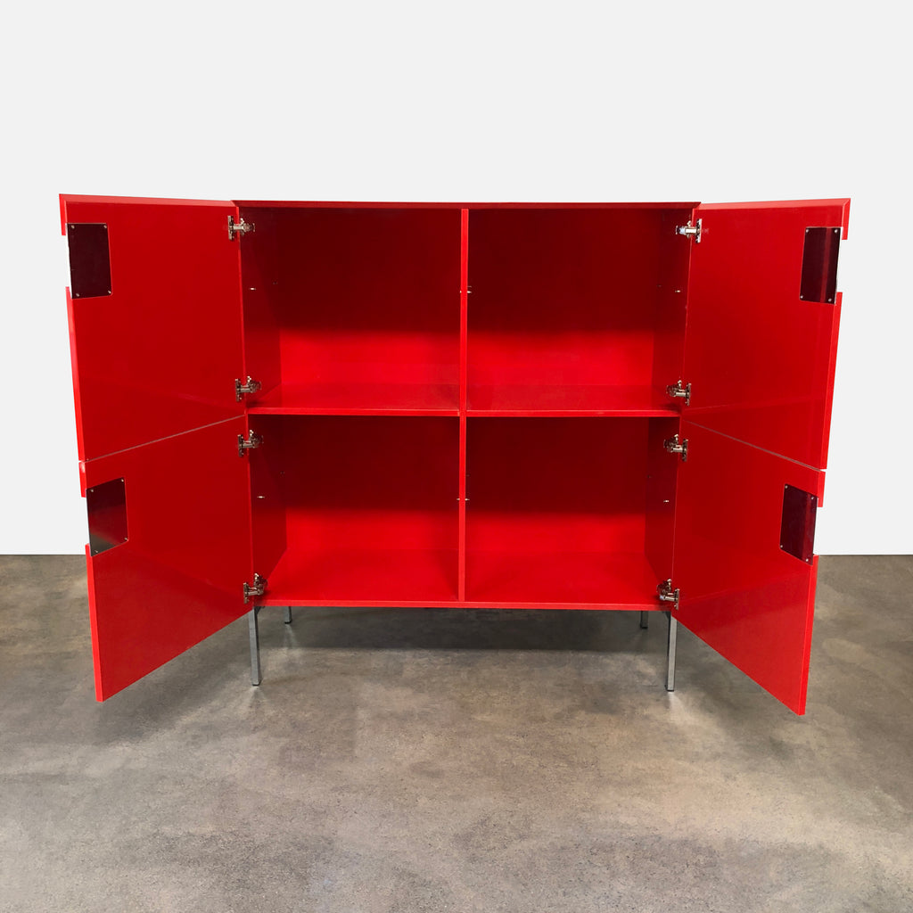 Red Lacquer Cabinet, Console - Modern Resale