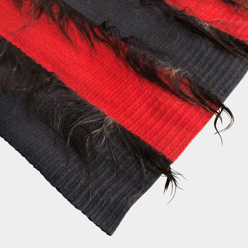 Red & Black Striped Rug With Goat Hair, Rug - Modern Resale