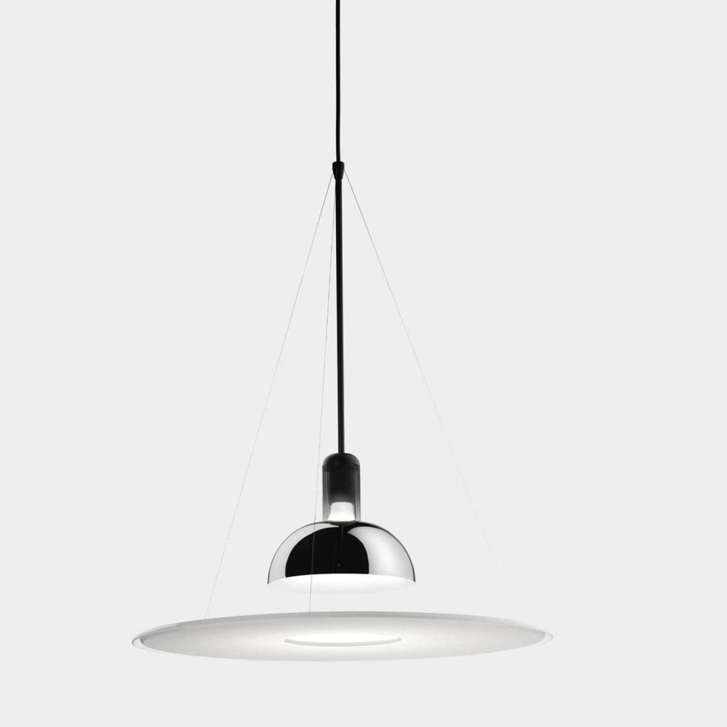 A Flos Frisbi Suspension Light hanging from a ceiling.